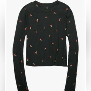 Victoria’s Secret PINK long sleeve Semi Crop top tee shirt cherry print …